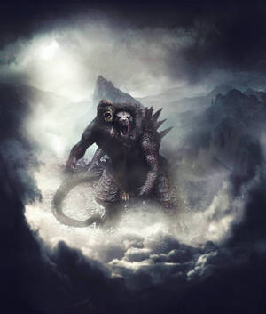 Godzilla vs Kong kæmper i mørke skyer baggrundsbillede — Motorola Razr Ultra 2026 Wallpapers