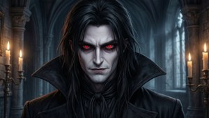 Sej anime-baggrund af en vampyr i et gotisk slot.