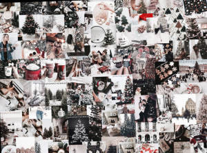 Gråtone julecollage tapet