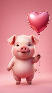 Romantisk tapet af en gris, der holder en hjerteballon på lyserød. — Sød gris Wallpapers