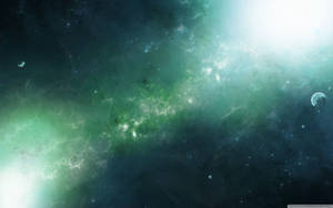 Baggrundsbillede med grøn himmel og galakse — Grøn himmel Wallpapers