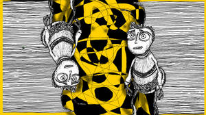 gul og sort tegning af en tegneseriefigur — Trippy mørk æstetik Wallpapers