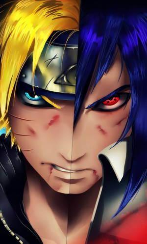 Halvt ansigt Sasuke Naruto iPhone digitalt maleri — Naruto karakterer Wallpapers