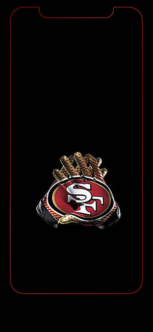 Baggrundsbillede med handsker 49ers SF-logo og iPhone-omrids — iPhone 12 Wallpapers
