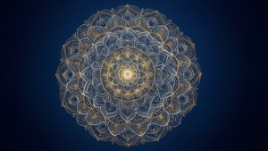 Hellig geometri lotusmandala med guld og hvidt på mørkeblå. — Lotusblomst Wallpapers