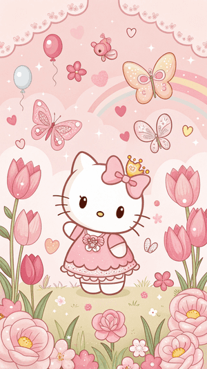 Sanrio, drømmende, fantasifuld, pink, kawaii, sød, regnbue, balloner, Hello Kitty