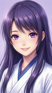 Hinata med et blidt smil på lavendelbaggrund. — iPhone 7 Plus Wallpapers