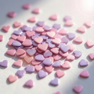 Pastel lyserøde og lavendel hjerteformede sequins på hvid, blød og romantisk. — Tecno Phantom V Flip2 Wallpapers
