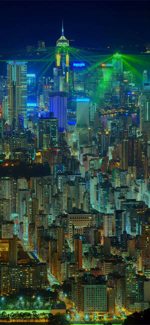 Ho Chi Minh City grønne lasere tapet — iPhone 15 Pro Max Wallpapers