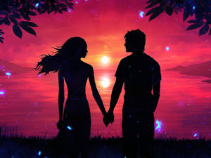 Holdende hænder mod solnedgang silhuet digital kunst — Solnedgang Wallpapers