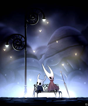 HD tapet af Hornet og Hollow Knight siddende sammen. — Galaxy Z Fold 5 Wallpapers