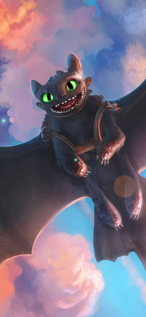 How To Train Your Dragon Toothless på lyserød himmel baggrundsbillede. — iPhone 12 Wallpapers