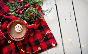 Baggrundsbillede med hyggelig juleæstetik og snemand — Sød juleæstetik Wallpapers