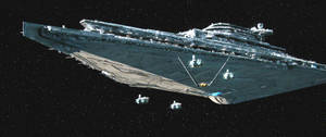 Ultrabredt billede af First Order Star Destroyer fra Star Wars-film tapet.