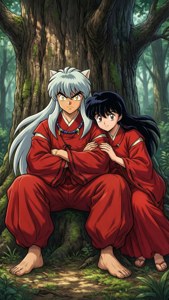 Klassisk tapet af Inuyasha og Kagome fra Inuyasha — Anime par GIF Wallpapers