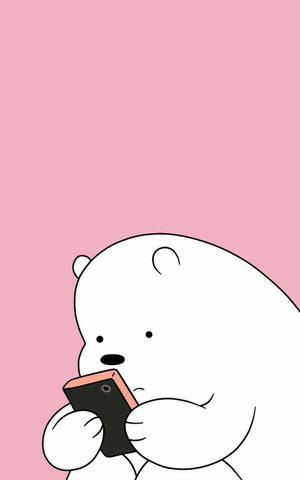 Isbjørn tegneserie bruger sin mobiltelefon — Galaxy Tab Active5 Wallpapers
