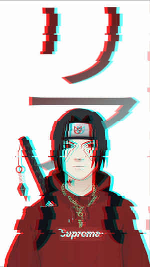 Itachi Aestetik iført Rød Supreme Hættetrøje Jakke på Hvid Baggrund — Naruto Supreme Wallpapers