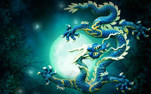 Japansk dragekunst med fuldmåne — Japansk drage Wallpapers
