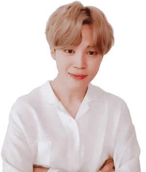 Jimin smiler i hvid skjorte