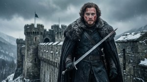 Jon Snow står trodsigt på Winterfells volde efter slaget