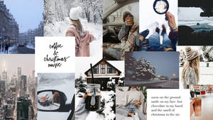 Baggrundsbillede med julecollage og kaffetema