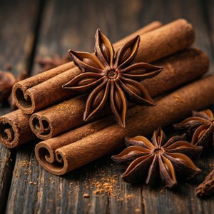 Nærbillede af kanel og stjerneanis på træ, varme krydderier. — Æstetisk jul Wallpapers