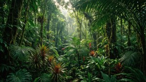 En tæt tropisk jungle med varierende grønne nuancer, der vækker eventyr og mystik. — Grøn æstetik Wallpapers