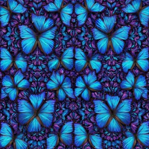 Symmetrisk kalejdoskopmønster af blå sommerfugle, levende og indviklet. — Galaxy Watch Wallpapers