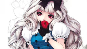 Kawaii Anime Alice i Eventyrland med et æble