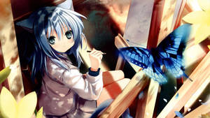 Kawaii Anime Kattepige med Sommerfugl