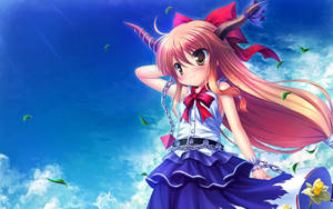 Kawaii Anime-pige med horn og faldende blade