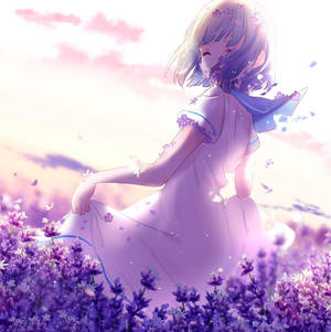 Kawaii Anime Pige på Blomstermark