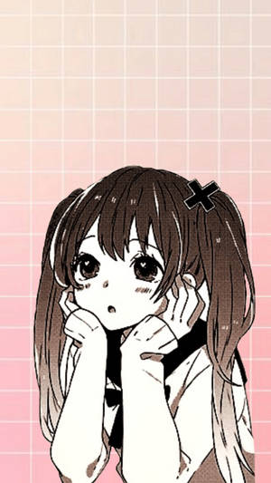 Kawaii Anime-pige med hænderne på hagen