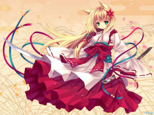 Kawaii Anime-pige med katteører og kimono