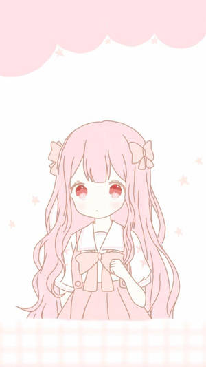 Kawaii Anime-pige med lyserøde sløjfer