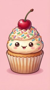 Sød kawaii-cupcake med et glad ansigt. — Kawaii Wallpapers