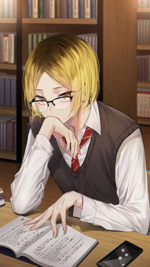 Kenma studerer på biblioteket