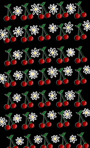 Baggrundsbillede med kirsebær og tusindfryd i æstetisk mønster — RedMagic Tablet Wallpapers
