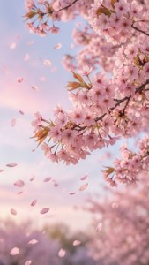 Bløde lyserøde kirsebærblomster, der svæver på en pastelfarvet himmel, der indfanger den lyserøde æstetik. — Lys pink æstetik Wallpapers