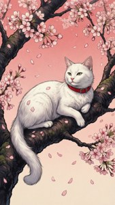En elegant kat, der hviler på en sakura-gren — Anime kat Wallpapers