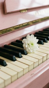 Klavertangenter med hvide blomster, bløde pastelfarver. — Musik æstetik Wallpapers