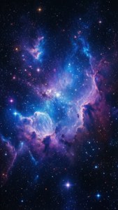 En levende dybderumsnebulak med blå og lilla kosmiske skyer, perfekt til Pixel 9a.