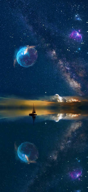 Baggrundsbillede med kosmos over havet — iPhone 12 Pro Wallpapers