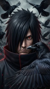 Itachi står med sine signaturkrager i et mørkt miljø — iPhone 6 Wallpapers