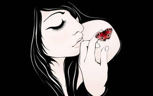 Kvinde med sommerfugl kunsttegning wallpaper — True Black Wallpapers