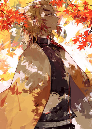 Kyojuro Rengoku i efterårssæsonen tapet. — OnePlus Pad 3 Pro Wallpapers
