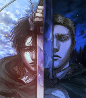 Halvt ansigt af Erwin og Levi Ackerman fan art tapet — Galaxy Z Fold Wallpapers