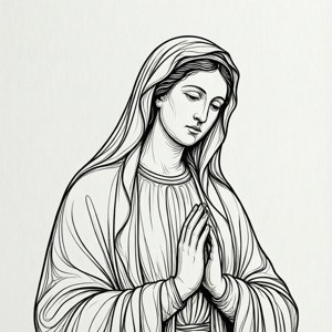 Minimalistisk stregkunstillustration af Our Lady of the Rocks, elegant og moderne. — Pixel Watch 3 Wallpapers