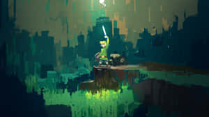 Link, den unge hovedperson i The Legend of Zelda, med Triforce i hånden. — Zelda Wallpapers