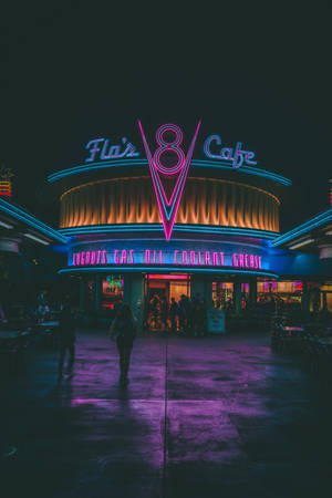 Livlig stemning på Flo's V8 Café i Disney California Adventure Park — Nat Wallpapers